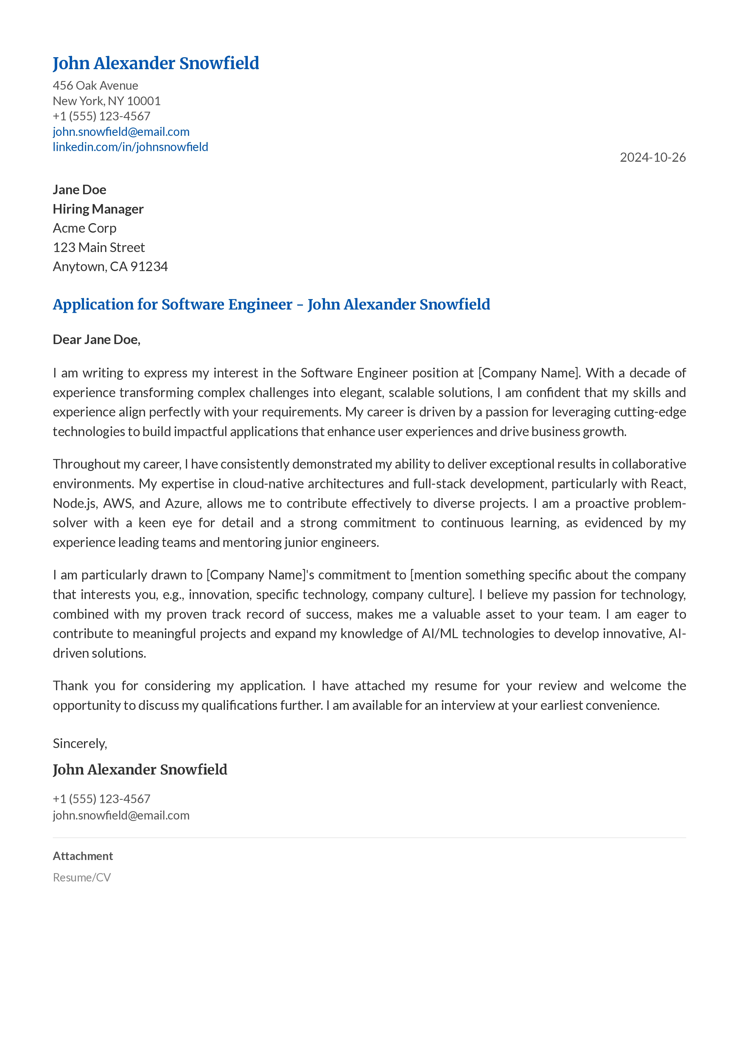 Cover Letter Example