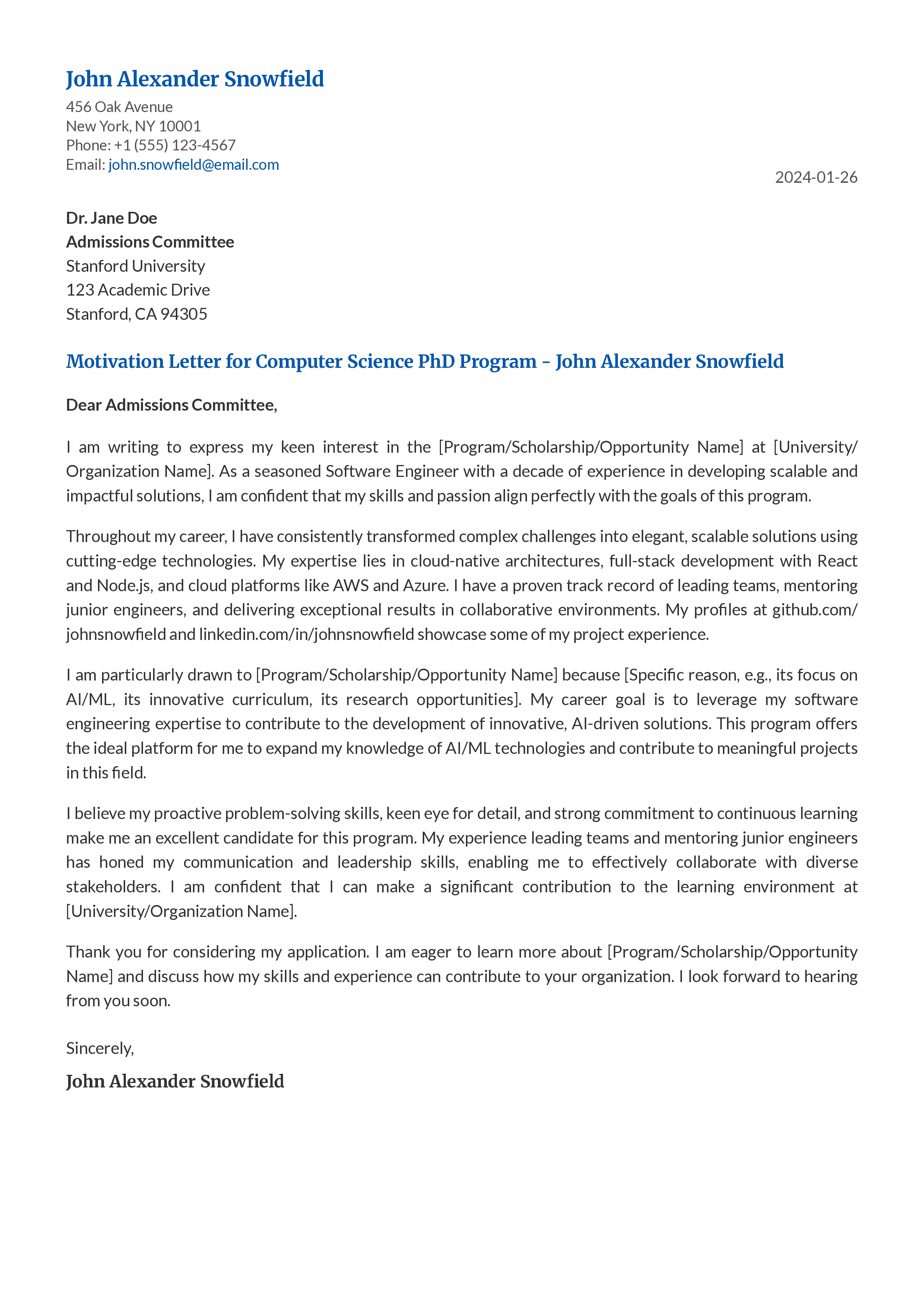 Motivation Letter Example