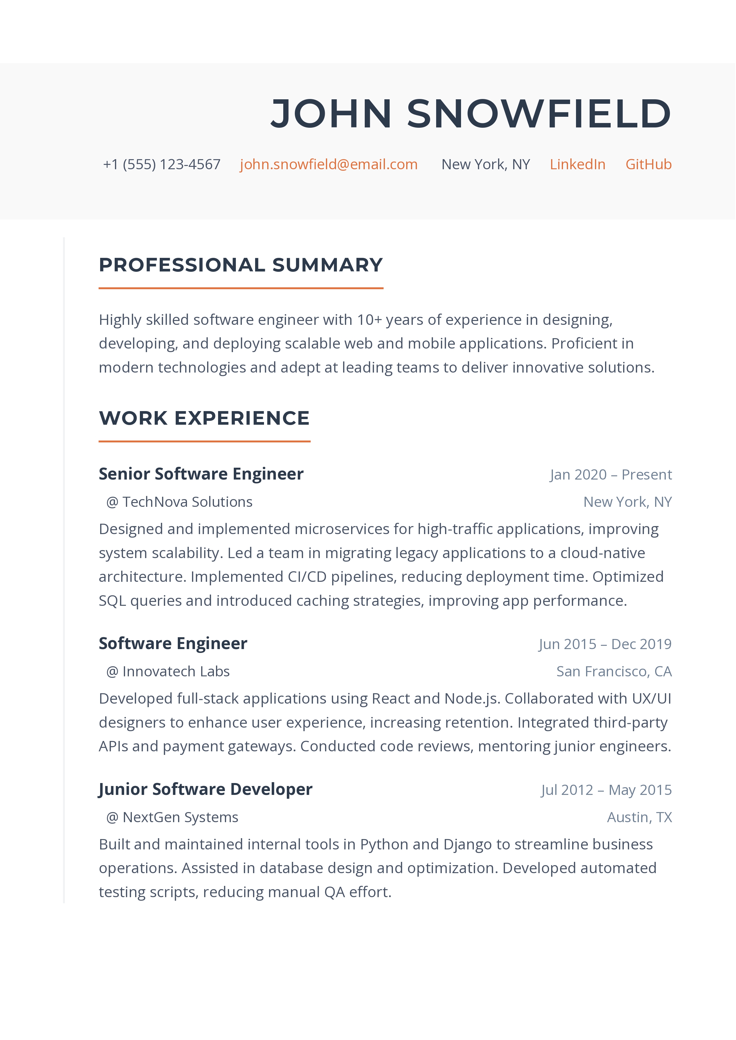 Asymmetrical resume template