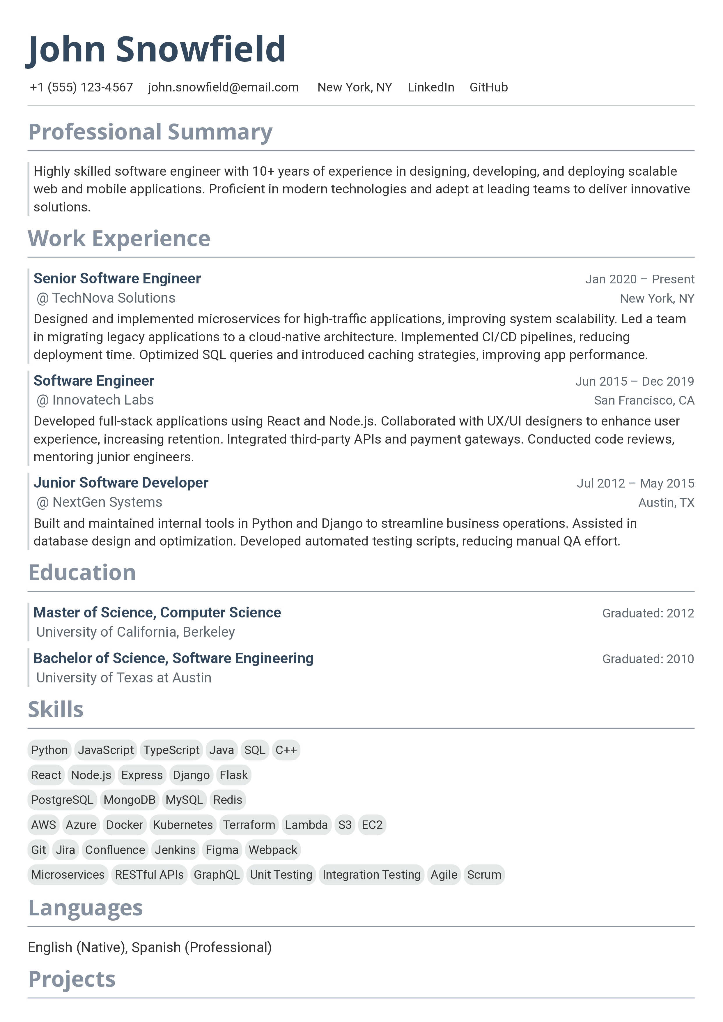 One Page Modern resume template