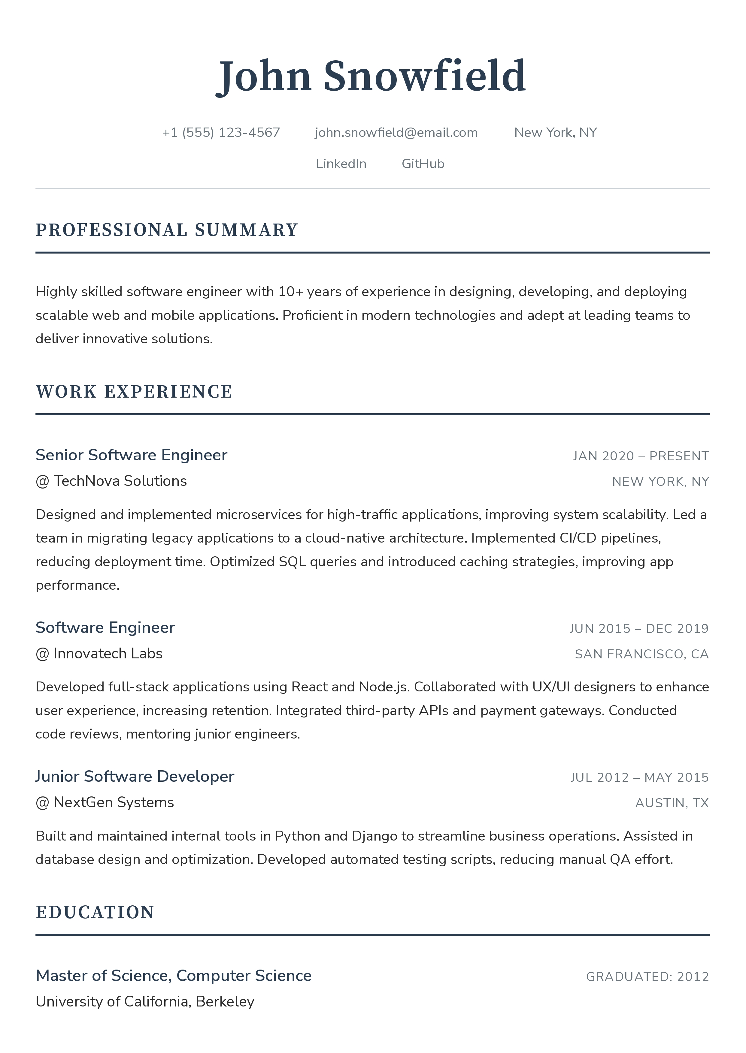 Minimal resume template